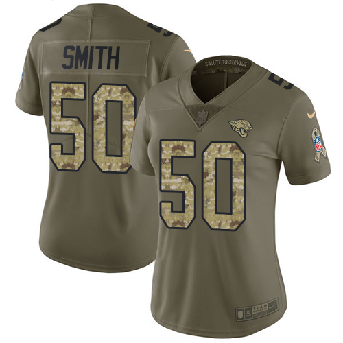 Nike Jacksonville Jaguars #50 Telvin Smith Olive Camo Women Stitched NFL Limited 2017 Salute to Service Jersey->women nfl jersey->Women Jersey